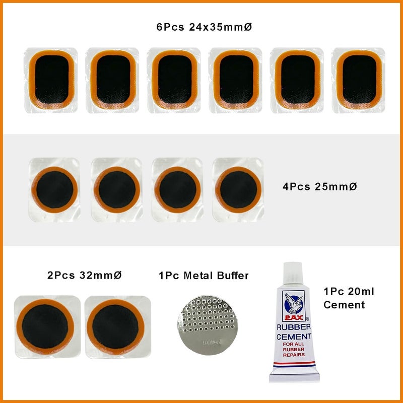 Pax 14Pcs Punctured Tube Tire Repair Patch Kit, Contains 6Pcs 24x35mmØ/ 4Pcs 25mmØ/ 2Pcs 32mmØ Tube Patches, Puncture Tire Repair Kit for Motorcycle, Scooter, Bicycle, Inflatable Rubber - Image 2